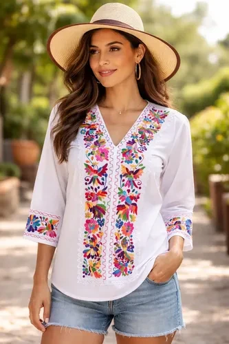 Blusa bordada a mano con flores — vestimenta regional mexicana